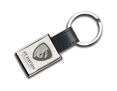 Nitro Key Ring Black and Chrome Leather Rectangular Keychain 