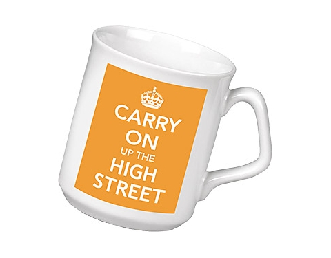 Keep Calm Carry On Up The High Street Mug