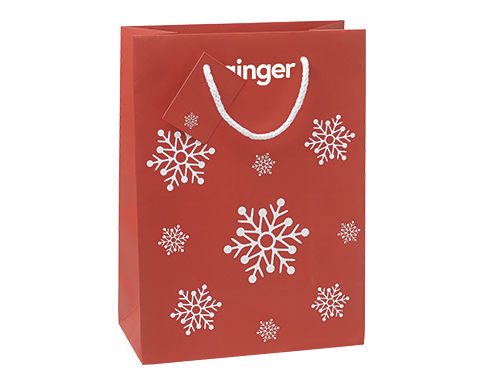Snowflake Medium Festive Paper Gift Bags - Red