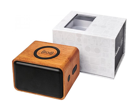 Lexicon Wooden Bluetooth Speakers With Wireless Charging Pads - Brown
