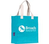 Branded Drifield Jute Shoppers in a choice of colours with a company logo for exhibitions and trade show marketing