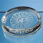 Laser engraved Wicklow 9cm Round Glass Paperweights at GoPromotional