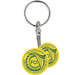 Low cost promotional Recycled Multi Euro Trolley Coin Keyrings in a range of colours