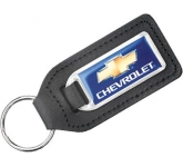 Promotional Large Rectangular Bonded Leather Epoxy Domed Medallion Keyrings with full colour printed
