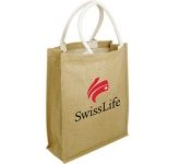 Printed promotional Dundee Natural Jute Bags with your graphics for charities and fundraising giveaways