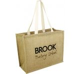 Lewes Natural Jute Bags printed with a business logo for event promotions