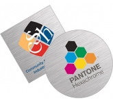 Personalised Brushed Aluminium Stickers with company logos at GoPromotional