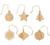 Wooden Christmas Tree Ornament Sets branded with your logo and message at GoPromotional
