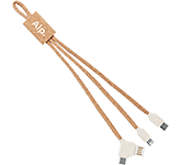 Eco-friendly Dublin 3-in-1 Cork Charging Cables personalised with your company brand