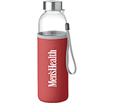 Budget friendly Cologne Glass Drinking Bottle With Neoprene Pouch in many colours at GoPromotional
