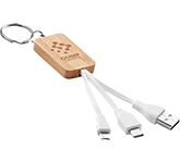 Promotional Edinburgh 3-in-1 Bamboo Charging Cable Keyrings branded with your logo for corporate promotions