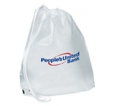 Plastic Duffel Carrier Bags in white and printed with a logo for student promotions