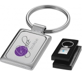 Corporate branded Jakarta Square Metal Keyrings for executive marketing