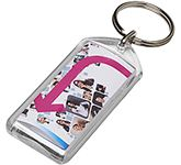 Oblong Reopenable Acrylic Keyrings personalised with your graphics with full colour print for charity and furndraising giveaways