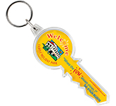 Branded Key Shaped Acrylic Plastic Keyrings printed in full colour with your logo at GoPromotional
