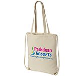 Branded Eliza Natural Cotton Drawstring Bags printed with your design at GoPromotional