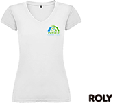 White Roly Victoria Womens V-Neck T-Shirts for charity and fundraising promos