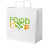 Company branded Leyburn Extra Large Kraft Paper Flat Handled Recycled Paper Bags in white