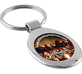 Logo branded Pluto Polished Chrome Keyrings for corporate promotions