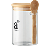 Skipton Glass Storage Jar & Bamboo Spoon branded with your logo at GoPromotional