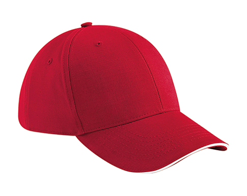 Beechfield Athletic Leisure 6 Panel Caps - Red/White