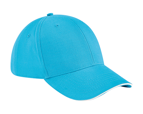 Beechfield Athletic Leisure 6 Panel Caps - Surf Blue/White