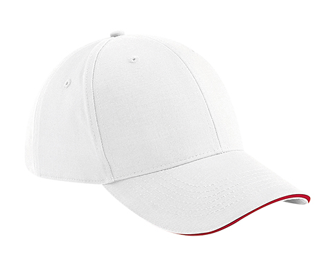 Beechfield Athletic Leisure 6 Panel Caps - White/Red