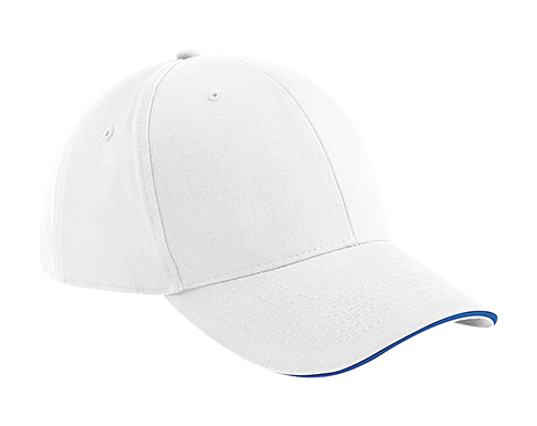 Beechfield Athletic Leisure 6 Panel Caps - White/Royal