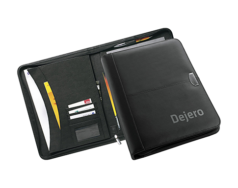 Derwent A4 Zipped Leather Convention Folder - Black