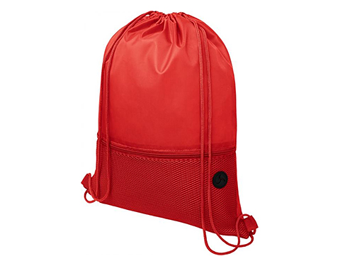 Student Headphone Port Mesh Drawstring Bags - Red