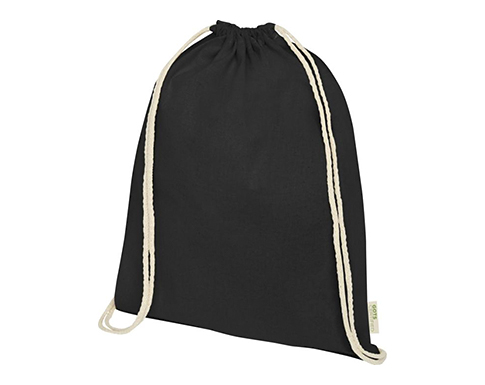 GOTS Organic Cotton Coloured Drawstring Backpacks - Black
