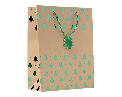 Christmas Tree Festive Paper Gift Bags - Gold
