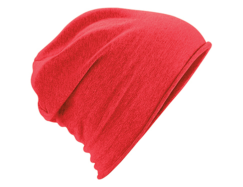 Beechfield Jersey Cotton Beanie Hats - Red