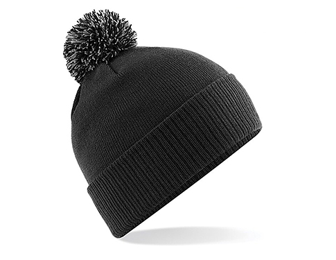Beechfield Snowstar Bobble Beanie Hats - Black / Grey