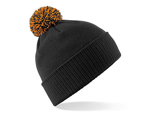 Beechfield Snowstar Bobble Beanie Hats - Black / Orange