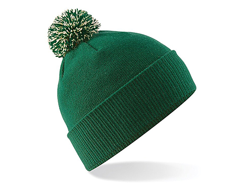 Beechfield Snowstar Bobble Beanie Hats - Bottle Green / Off White