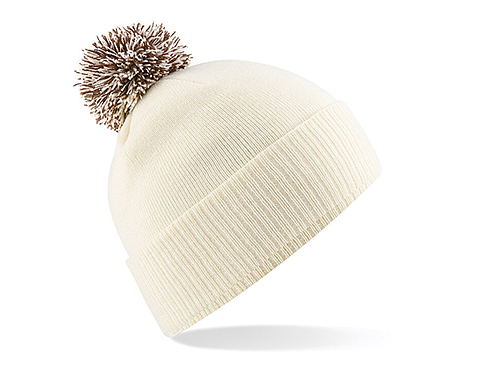 Beechfield Snowstar Bobble Beanie Hats - Off White / Mocha