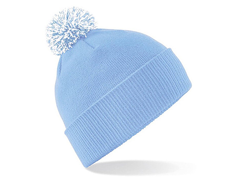 Beechfield Snowstar Bobble Beanie Hats - Sky Blue / White