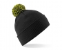 Beechfield Snowstar Bobble Beanie Hats - Black / Lime