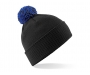Beechfield Snowstar Bobble Beanie Hats - Black / Royal Blue