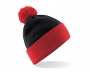 Beechfield Snowstar Two Tone Bobble Hat Beanie - Black / Red