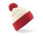 Beechfield Snowstar Two Tone Bobble Hat Beanie - Off White / Red