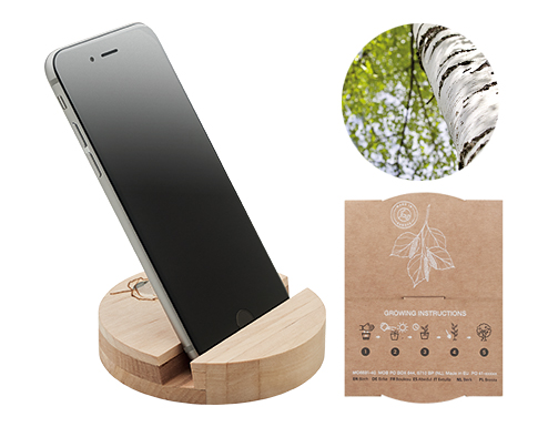 Grow Birch Wood Round Mobile Phone Stand & Seeds - Natural