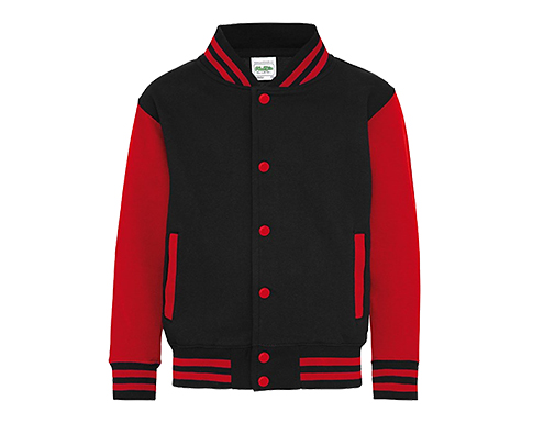 AWDis Kids Varsity Jackets - Black / Red