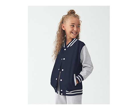 AWDis Kids Varsity Jackets - Oxford Navy / Heather Grey