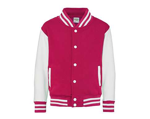 AWDis Kids Varsity Jackets - Pink / White