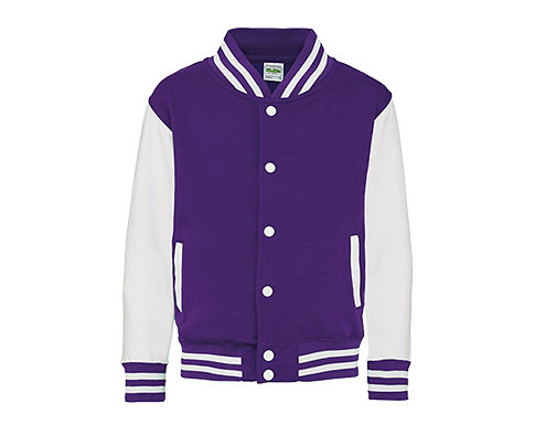 AWDis Kids Varsity Jackets - Purple / White