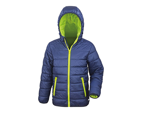 Result Core Junior Soft Padded Puffer Jackets - Navy Blue / Lime