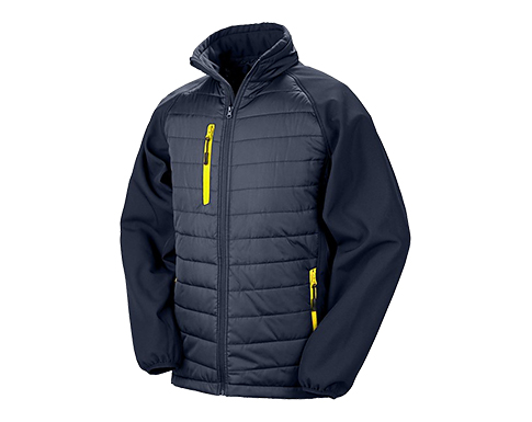 Result GRS Eco-Friendly Compass Padded Softshell Jackets - Navy Blue / Yellow