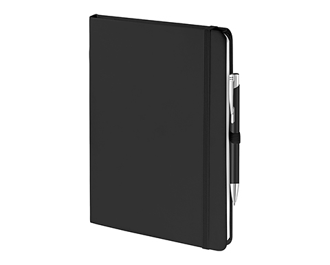 Emotion A5 Luxury Soft Feel Notebook & Pens With Pocket - Black